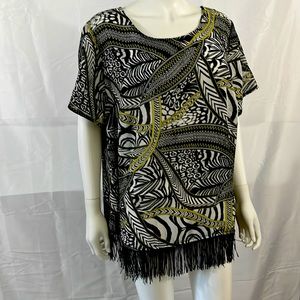 Black and white Tunic with lime green striping